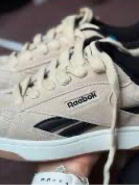Reebok Beige Canvas Low-Top Sneakers with Black Accents